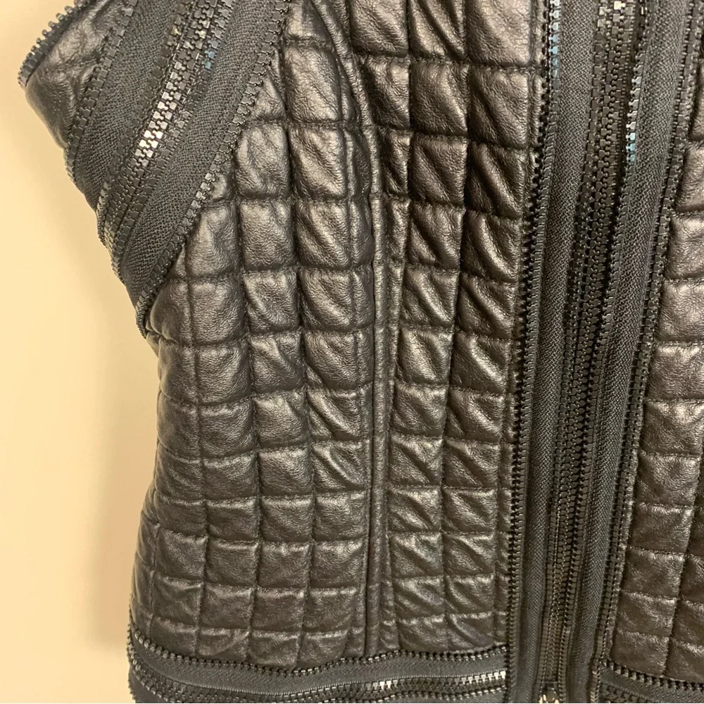 Javier Simorra Barcelona Vegan Faux Leather Quilted Zipper Track Detail Vest - Picture 14 of 14